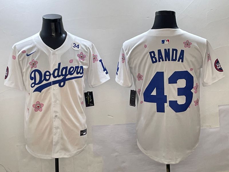 Men Los Angeles Dodgers 43 Banda White Sakura Edition 2025 Nike MLB Jersey style 7